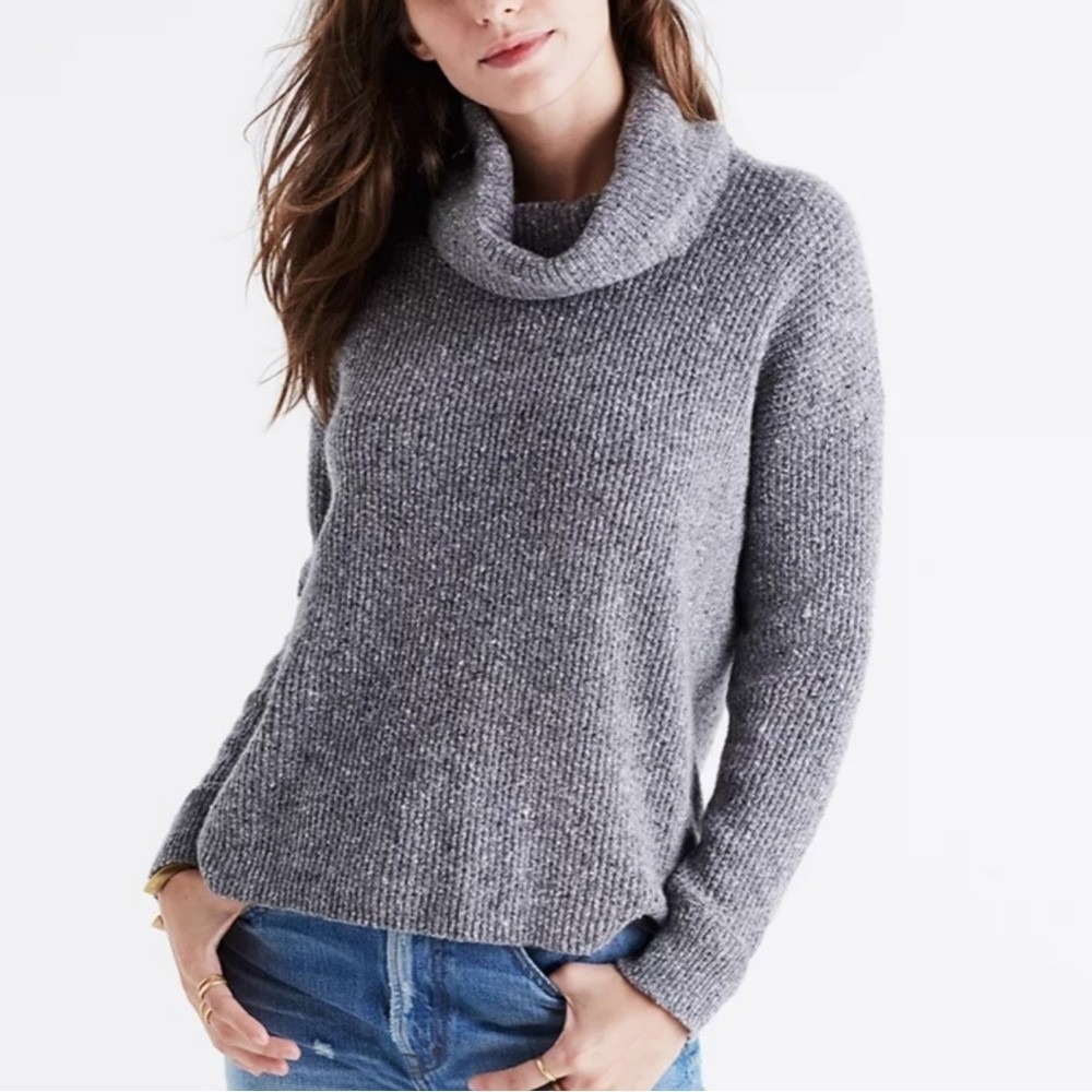 MADEWELL Speckled Grey Donegal Convertible Turtleneck‎ Sweater Wool Blend Size S